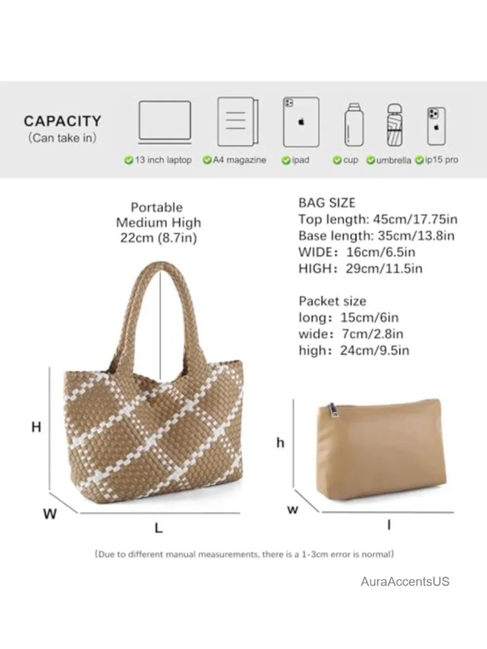 Handwoven Vegan Leather Tote Bag Large Capacity Shoulder Bag Beach Travel Tote
